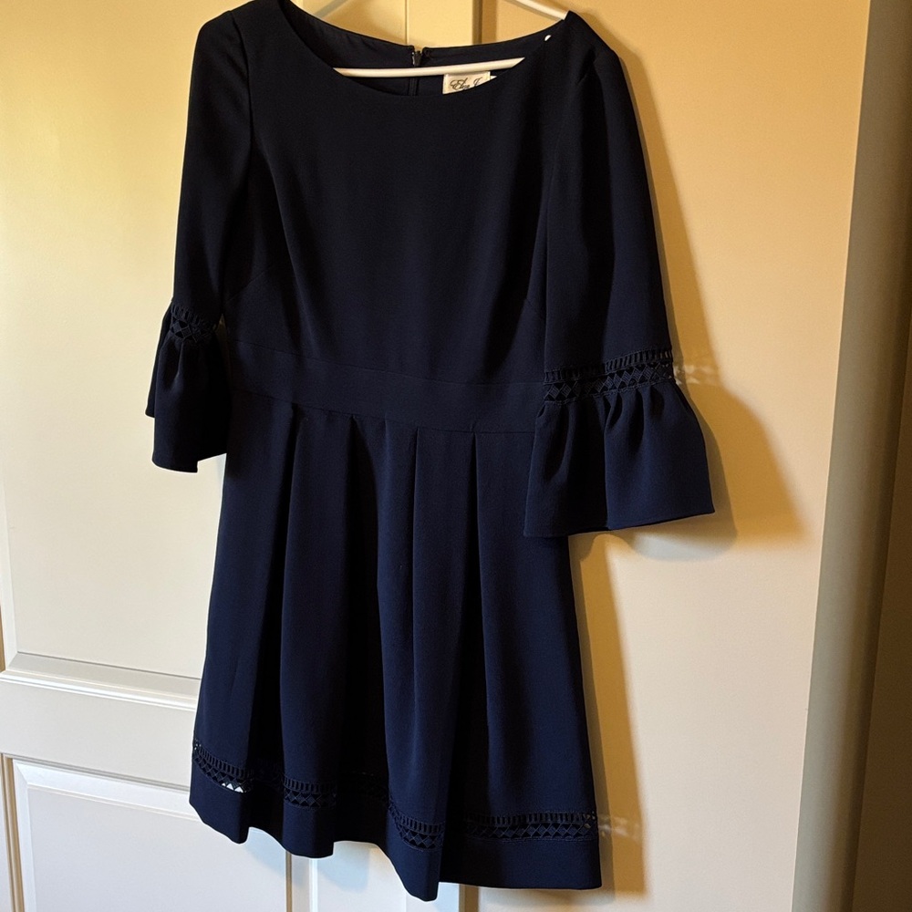 Elegant Navy Blue Dress with Bell Sleeves
